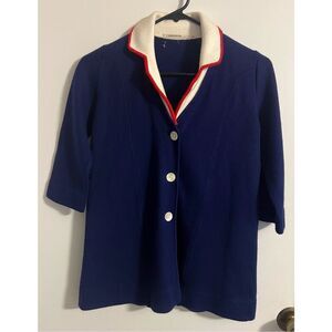 1950s Vintage I. Magnin Chanel?? Girls Red, white and blue knit button front Swe
